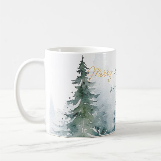 Merry Everything Happy Always Trees Personalized コーヒーマグカップ (左)