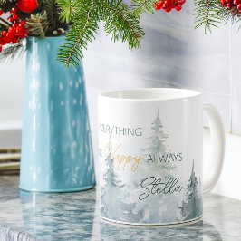 Merry Everything Happy Always Trees Personalized コーヒーマグカップ