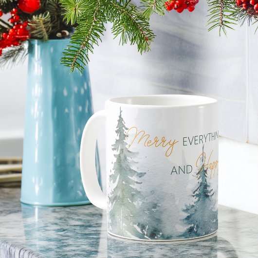 Merry Everything Happy Always Trees Personalized コーヒーマグカップ