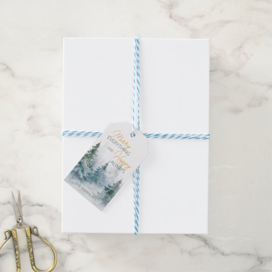 Merry Everything Happy Always Winter Trees ギフトタグ (より糸付き)