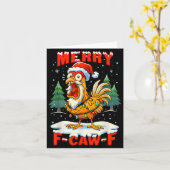 Merry F-caw-f Chicken Christmas Funny Rooster Men カード (黄色い花)