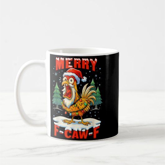 Merry F-caw-f Chicken Christmas Funny Rooster Men コーヒーマグカップ (左)
