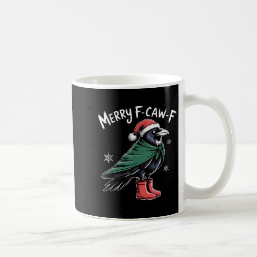 Merry F-caw-f Crow, Black Bird Christmas, Christma コーヒーマグカップ (右)
