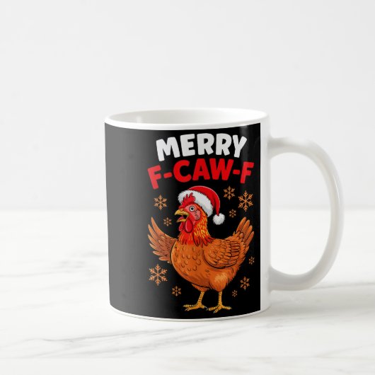 Merry F-caw-f Funny Christmas Santa Chicken  コーヒーマグカップ (右)