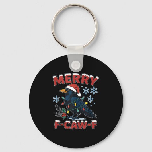 Merry F-caw-f Raven Funny Meme Crow Christmas Adul キーホルダー (正面)