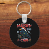 Merry F-caw-f Raven Funny Meme Crow Christmas Adul キーホルダー (正面)