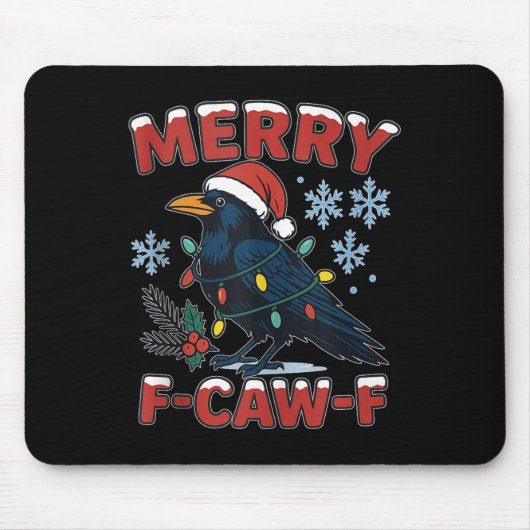 Merry F-caw-f Raven Funny Meme Crow Christmas Adul マウスパッド (正面)
