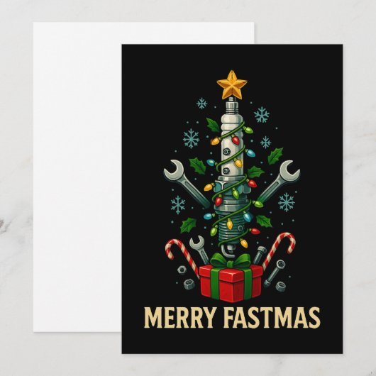 Merry Fastmas Spark Plug Christmas Tree Mechanic  シーズンカード (正面/裏面)