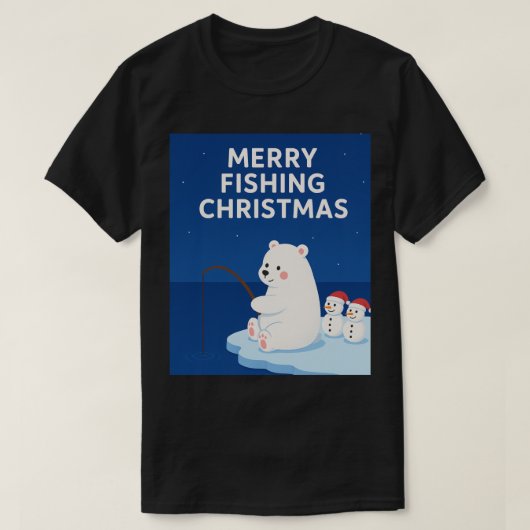 Merry Fishing Christmas – Cute Polar Bear&Snowmen Tシャツ (デザイン正面)