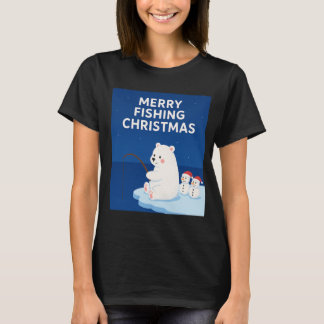 Merry Fishing Christmas – Cute Polar Bear&Snowmen Tシャツ