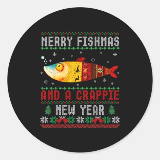 Merry Fishmas And A Crape New Year Ugly Fisherman  ラウンドシール (正面)