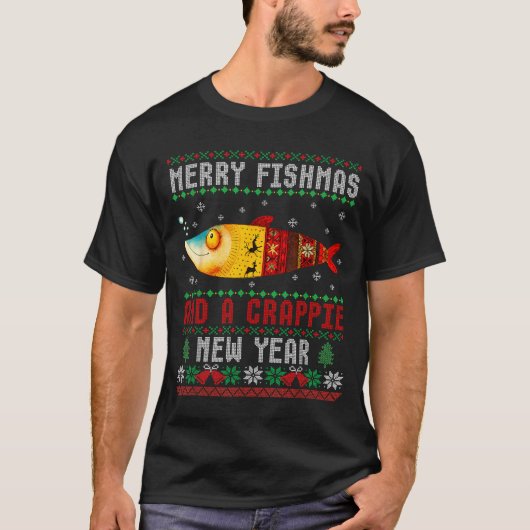 Merry Fishmas And A Crape New Year Ugly Fisherman  Tシャツ (正面)