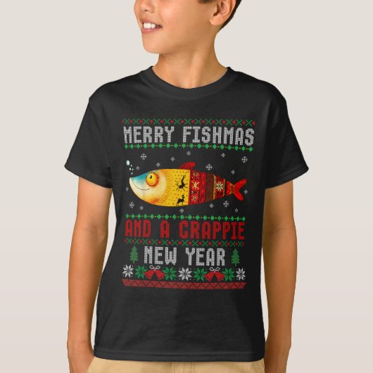Merry Fishmas And A Crape New Year Ugly Fisherman  Tシャツ (正面)