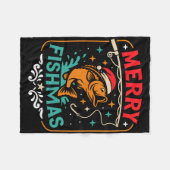 Merry Fishmas B Fish Christmas Ugly Sweater Xmas F フリースブランケット (正面(横))