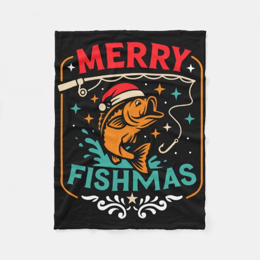 Merry Fishmas B Fish Christmas Ugly Sweater Xmas F フリースブランケット (正面)