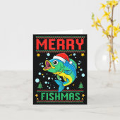 Merry Fishmas B Fish Fishing Christmas  カード (黄色い花)