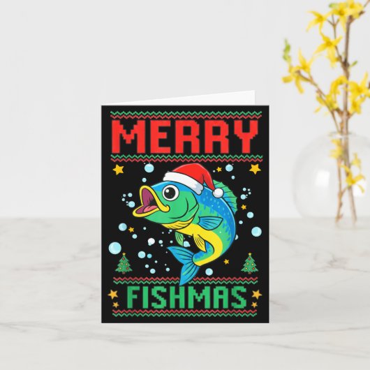 Merry Fishmas B Fish Fishing Christmas  カード (黄色い花)