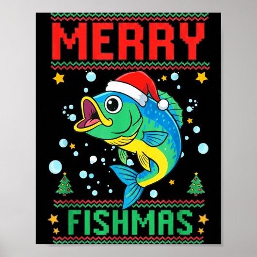 Merry Fishmas B Fish Fishing Christmas  ポスター (正面)