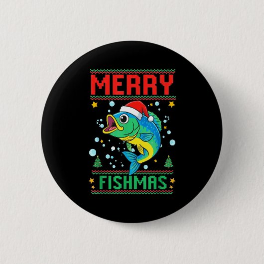 Merry Fishmas B Fish Fishing Christmas  缶バッジ (正面)