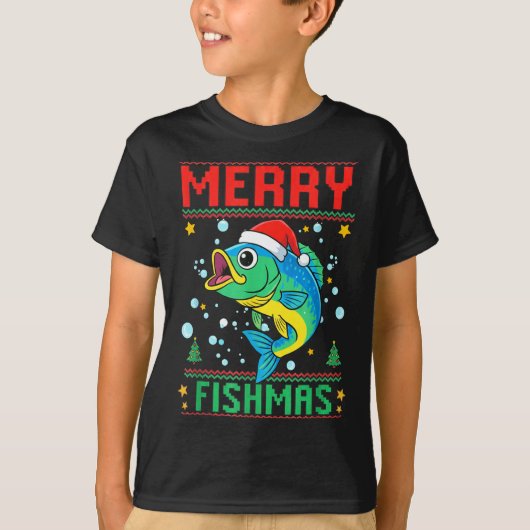 Merry Fishmas B Fish Fishing Christmas  Tシャツ (正面)