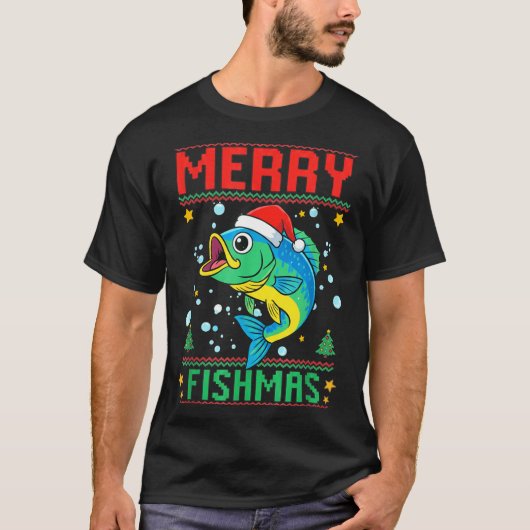 Merry Fishmas B Fish Fishing Christmas  Tシャツ (正面)