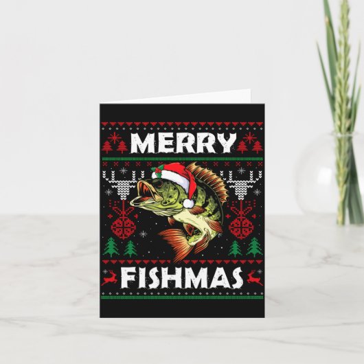 Merry Fishmas B Fish Fishing Christmas Ugly Sweate カード (正面)