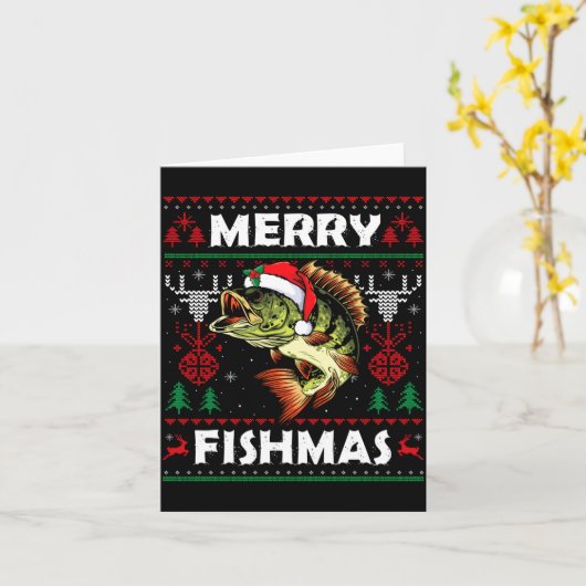 Merry Fishmas B Fish Fishing Christmas Ugly Sweate カード (黄色い花)