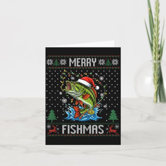 Merry Fishmas B Fish Fishing Christmas Ugly Sweate カード (正面)