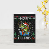 Merry Fishmas B Fish Fishing Christmas Ugly Sweate カード (黄色い花)