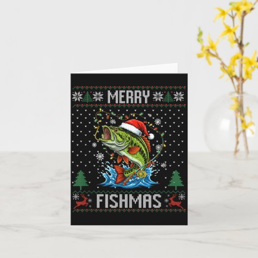 Merry Fishmas B Fish Fishing Christmas Ugly Sweate カード (黄色い花)