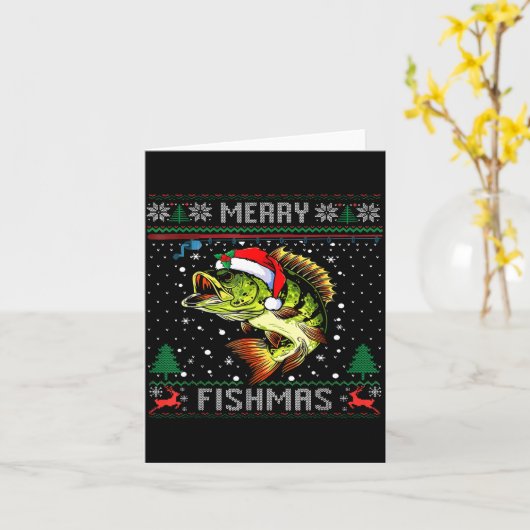 Merry Fishmas B Fish Fishing Christmas Ugly Sweate カード (黄色い花)