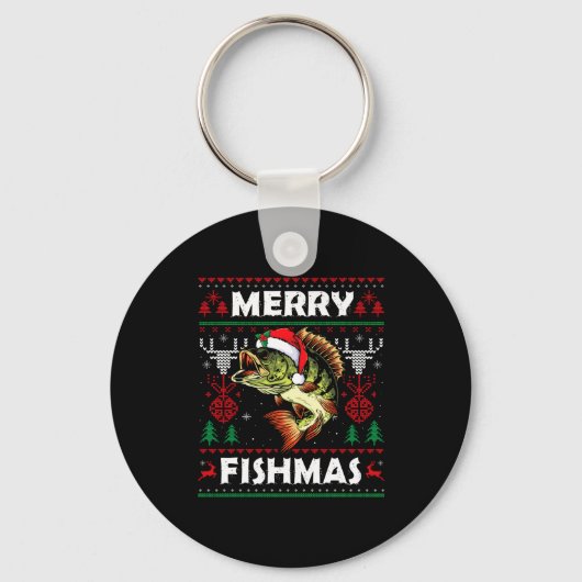 Merry Fishmas B Fish Fishing Christmas Ugly Sweate キーホルダー (正面)