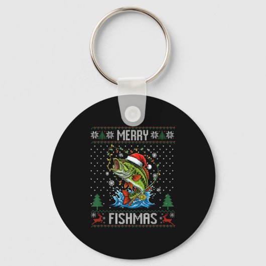 Merry Fishmas B Fish Fishing Christmas Ugly Sweate キーホルダー (正面)