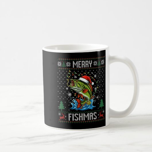 Merry Fishmas B Fish Fishing Christmas Ugly Sweate コーヒーマグカップ (右)