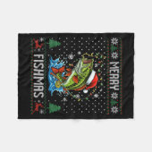 Merry Fishmas B Fish Fishing Christmas Ugly Sweate フリースブランケット (正面(横))