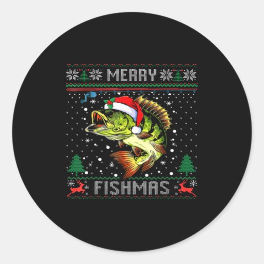 Merry Fishmas B Fish Fishing Christmas Ugly Sweate ラウンドシール (正面)