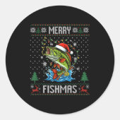 Merry Fishmas B Fish Fishing Christmas Ugly Sweate ラウンドシール (正面)