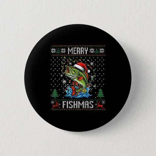 Merry Fishmas B Fish Fishing Christmas Ugly Sweate 缶バッジ (正面)