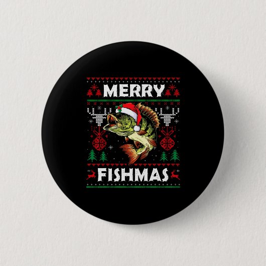 Merry Fishmas B Fish Fishing Christmas Ugly Sweate 缶バッジ (正面)