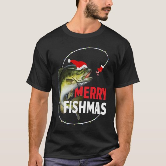 Merry Fishmas Bass Fishing Fishermen Tシャツ (正面)