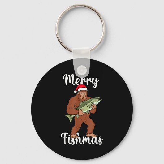 Merry Fishmas Bigfoot Fishing Funny Sasquatch Sant キーホルダー (正面)