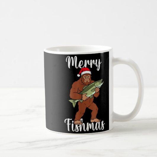 Merry Fishmas Bigfoot Fishing Funny Sasquatch Sant コーヒーマグカップ (右)