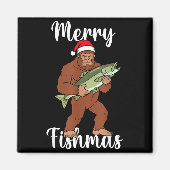 Merry Fishmas Bigfoot Fishing Funny Sasquatch Sant マグネット (正面)