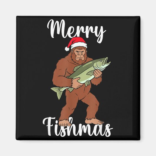 Merry Fishmas Bigfoot Fishing Funny Sasquatch Sant マグネット (正面)