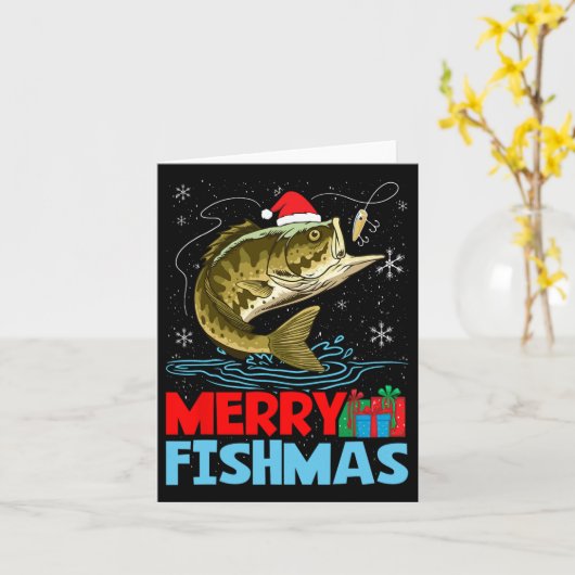 Merry Fishmas Christmas Fishing Holiday  カード (黄色い花)