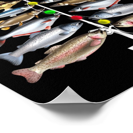 Merry Fishmas Christmas Tree Funny Fishing  ポスター (角)