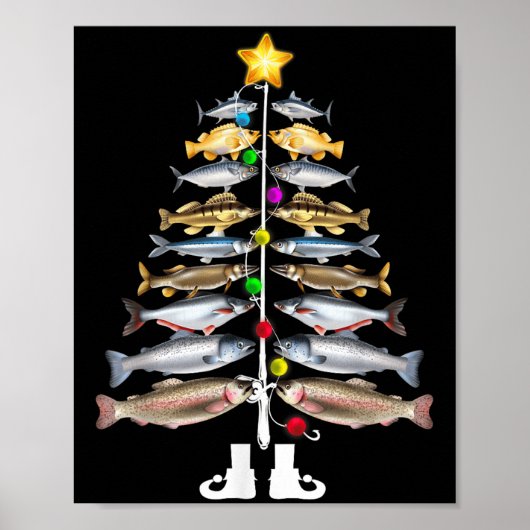 Merry Fishmas Christmas Tree Funny Fishing  ポスター (正面)