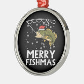 Merry Fishmas Fish Fishing Xmas  メタルオーナメント (左)