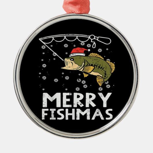 Merry Fishmas Fish Fishing Xmas  メタルオーナメント (正面)