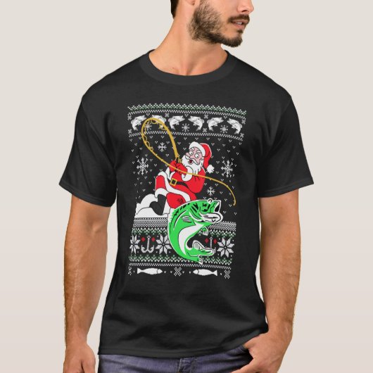 Merry Fishmas Fisherman Santa Ugly Christmas Costu Tシャツ (正面)
